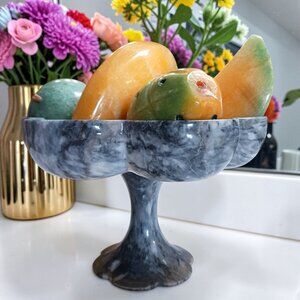 Vintage 7 Piece MCM Mexican Onyx Stone Fruit & Marble Pedestal Set - 8lbs!